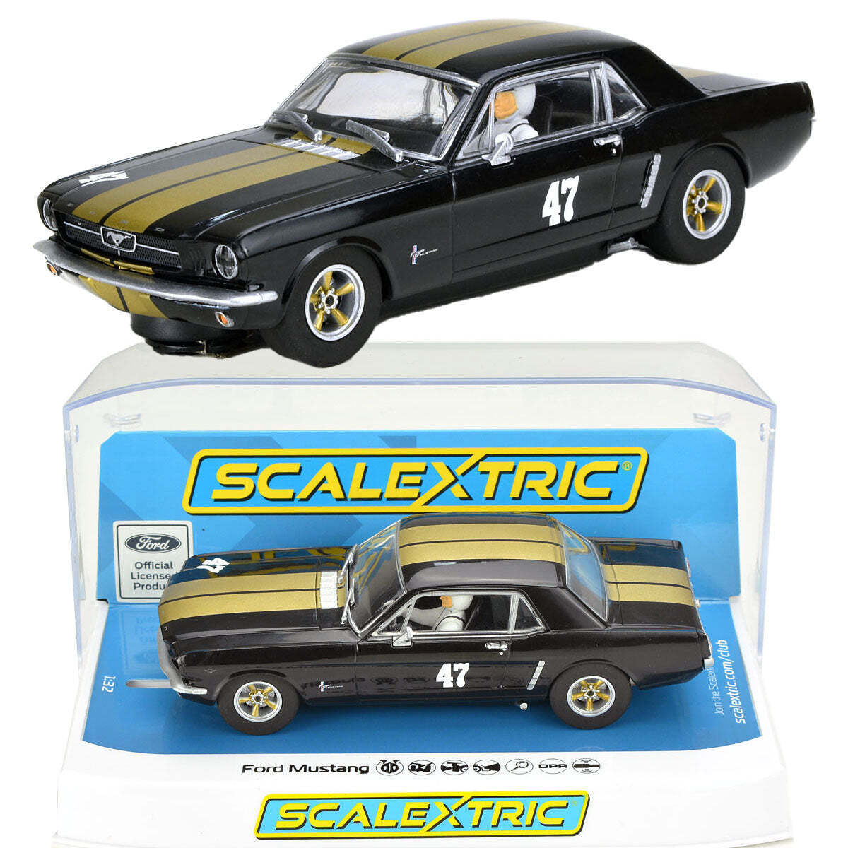 Scalextric C4405 - Ford Mustang Notchback - Black with Gold #47