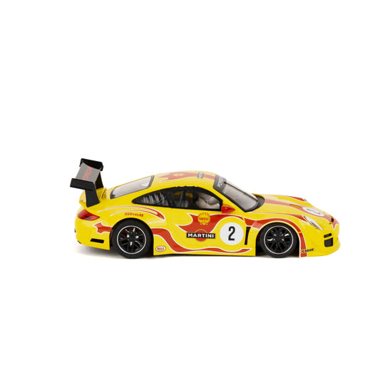 NSR 0637AW Porsche 997 GT3 #2 Yellow Hippie Psychedelic Livery – 1/32 Anglewinder Slot Car