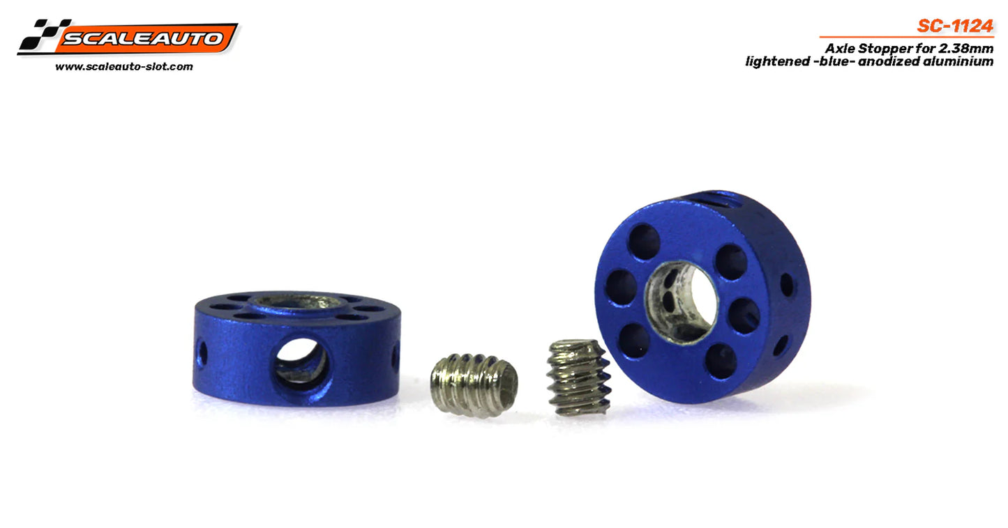 Scaleauto SC-1124 - Lightened Aluminium Axle Stopper Blue M2 for 3/32 (2.38mm) Axles