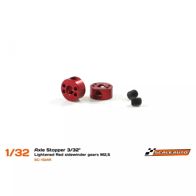 Scaleauto SC-1124R - Lightened Aluminium Axle Stopper Red M2 for 3/32 (2.38mm) Axles