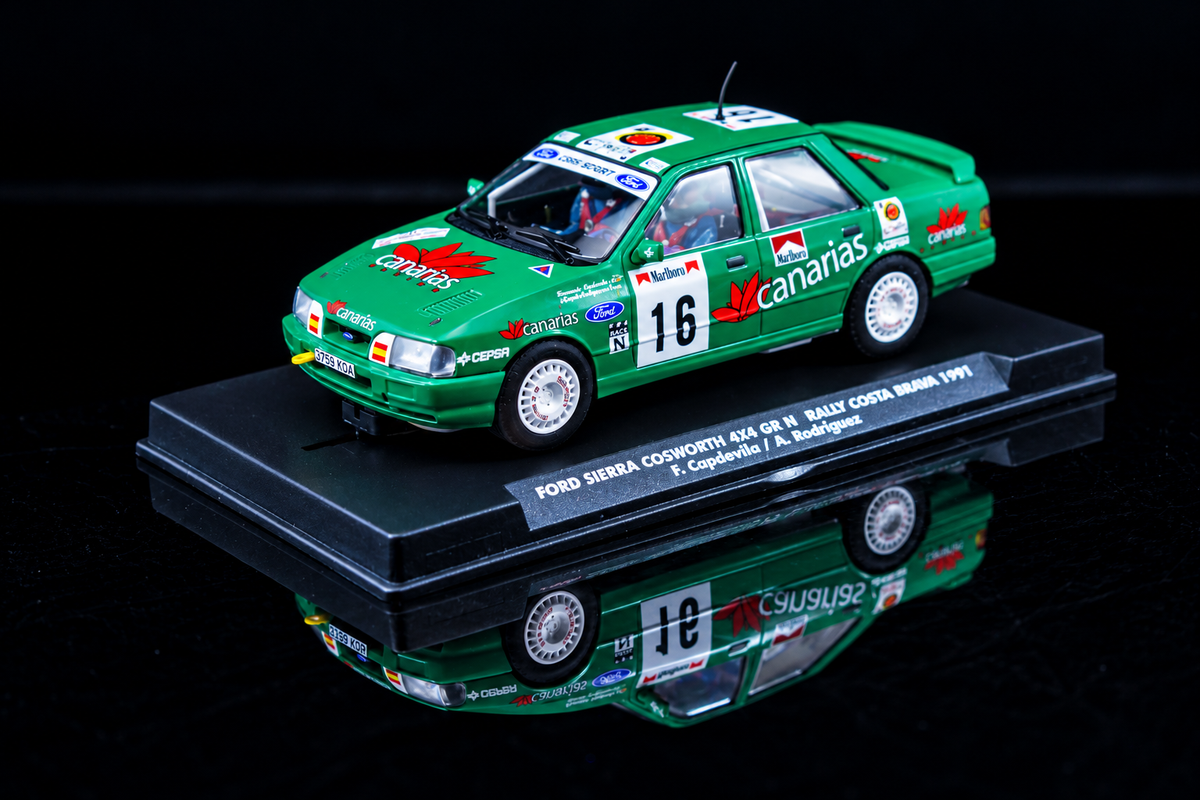 (PRE-ORDER) FlySlot A2128 Ford Sierra Cosworth #16 Canarias Racing – 1991 Rally Catalunya-Costa Brava 1/32