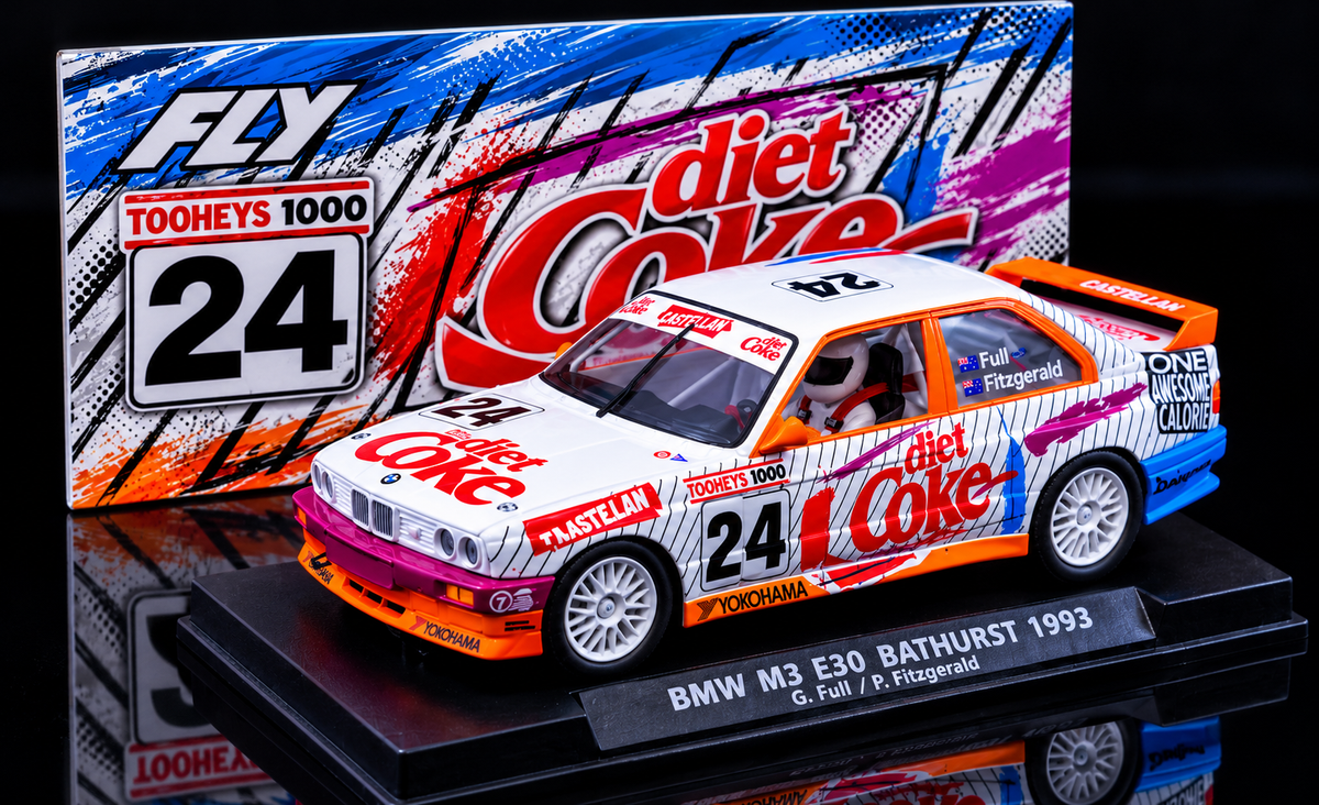(PRE-ORDER) FlySlot A2130 BMW M3 E30 #24 – 1993 Bathurst Tooheys 1000, Fitzgerald 1/32