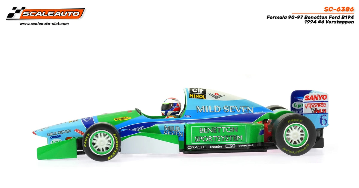 Scaleauto SC-6386 Benetton B194 #6 Jos Verstappen 1994 Mild Seven High Nose Inline 1/32 Slot Car