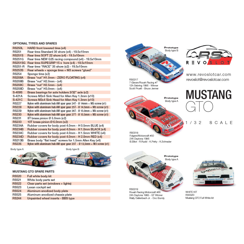RevoSlot RS0317 Ford Mustang GTO #7 Roush Racing / 7-Eleven Sebring 1986 1:32 Slot Car