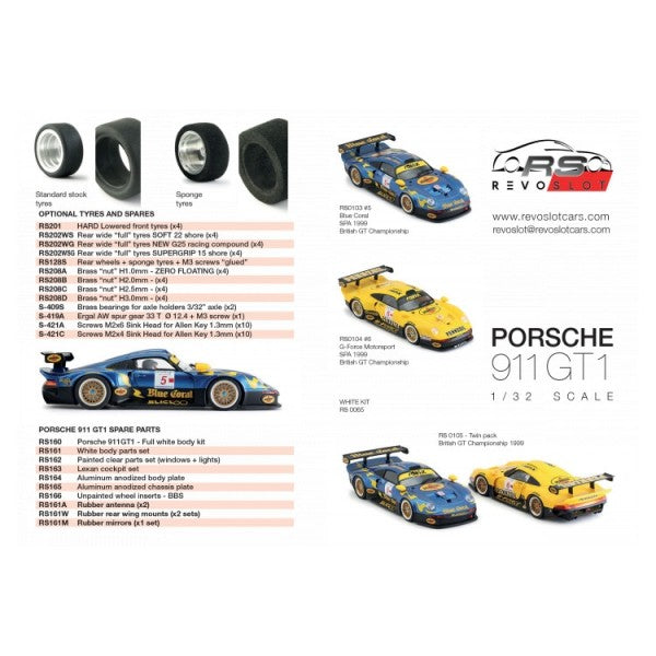 RevoSlot RS0105 - Porsche 911 GT1 – Blue Coral/Pennzoil Twin Pack